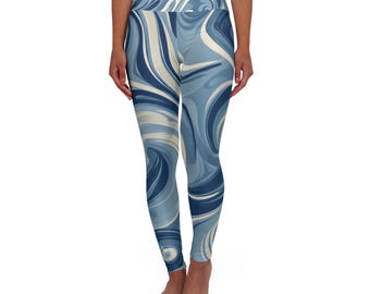 Blue White Swirl Yoga Leggings, Activewear, Workout Pants, Fitness Leggings, Gym Tights, Athletic Bottoms