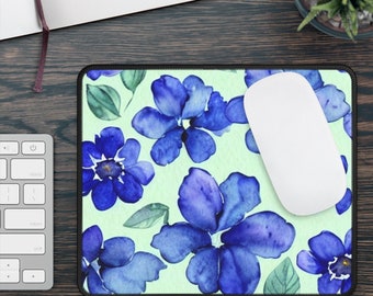 Watercolor Floral Mousepad, Blue Floral Mousepad, Wildflowers Mousepad, Blue Flowers Mousepad, Boho Floral Mousepad, Floral Gaming Mousepad