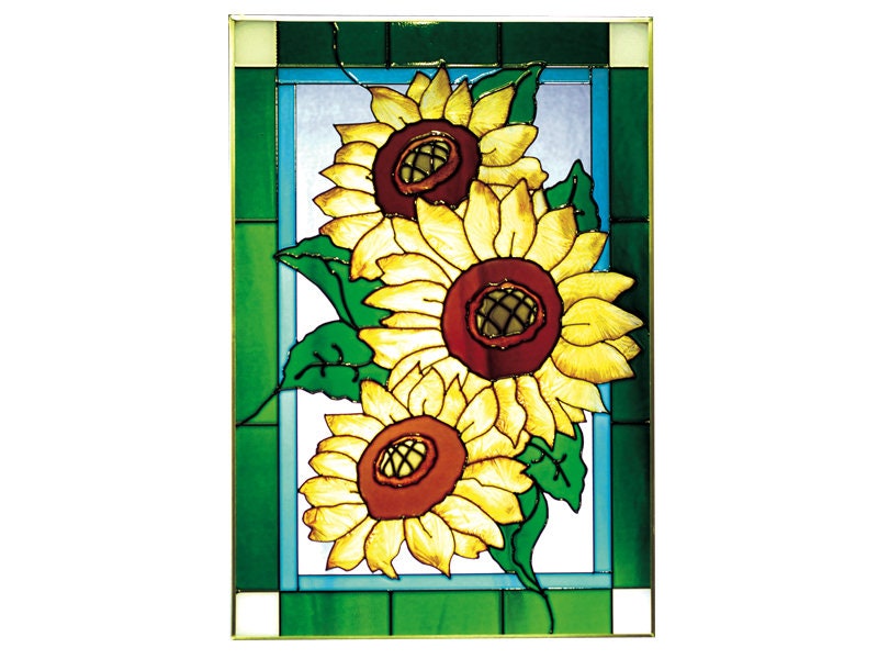 10x14 GERBERA DAISY Floral Stained Art Glass Suncatcher 