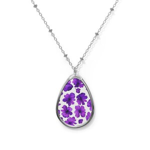 Purple Floral Pendant Necklace, Watercolor Floral Pendant, Purple Flowers Pendant, Purple Flowers Necklace, Boho Floral Pendant Necklace