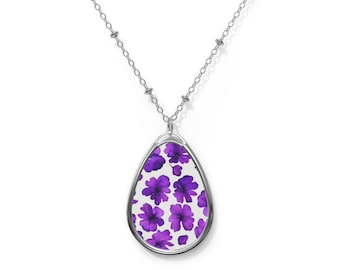 Purple Floral Pendant Necklace, Watercolor Floral Pendant, Purple Flowers Pendant, Purple Flowers Necklace, Boho Floral Pendant Necklace