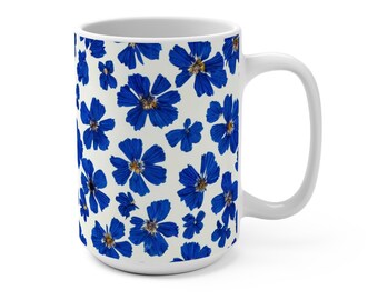 Watercolor Wildflowers Mug, Blue Floral Mug, Flowers Coffee Cup, Gift For Her, Flower Lover Gift, Latte Mug, 15oz Ceramic Coffee Mug