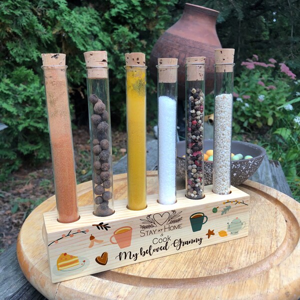 Personalized Gift For Grandmom, Glass Test Tubes Spice Rack, Spice Organizer For Kitchen, Gift For Her, Mothers Day Gift, Gift For Mom