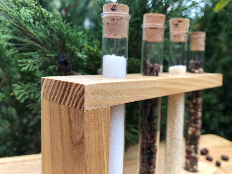 Wooden spice rack with 4 glass test tubes / Test Tube Spice Etsy