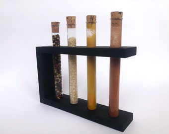 Rustic Wooden Spice Organizer with Test Tube Storage - Unique Spice Holder - Thoughtful Chemistry Gift for Her -Decorative Wooden Spice Rack