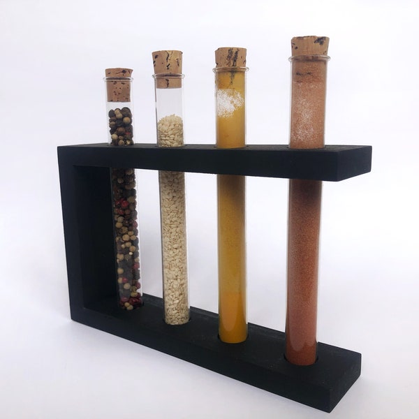 Rustic Wooden Spice Organizer with Test Tube Storage - Unique Spice Holder - Thoughtful Chemistry Gift for Her -Decorative Wooden Spice Rack