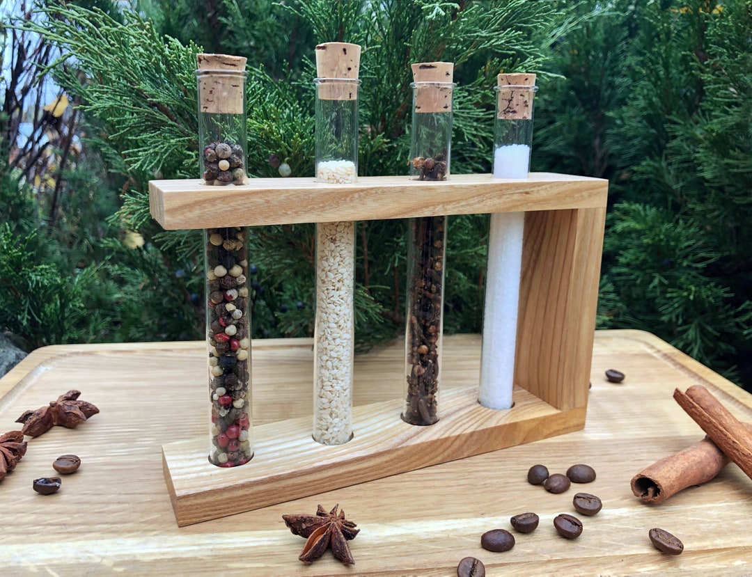 Black Wooden Spice Rack Test Tube Set Wooden Spices Holder Etsy