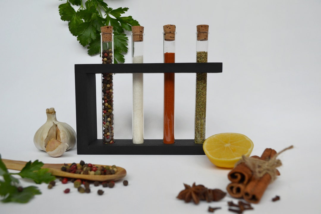 Black Wooden Spice Rack Test Tube Set Wooden Spices Holder Etsy
