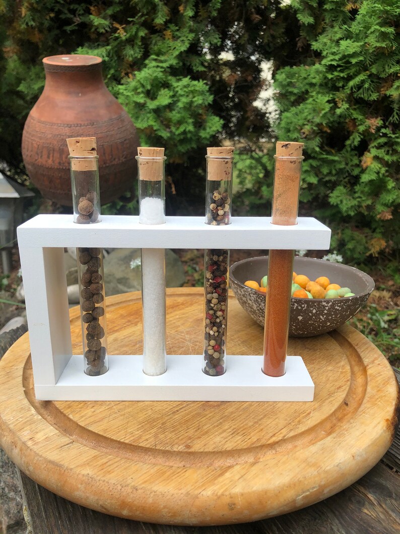 Wooden spice rack with 4 glass test tubes / Test Tube Spice Etsy