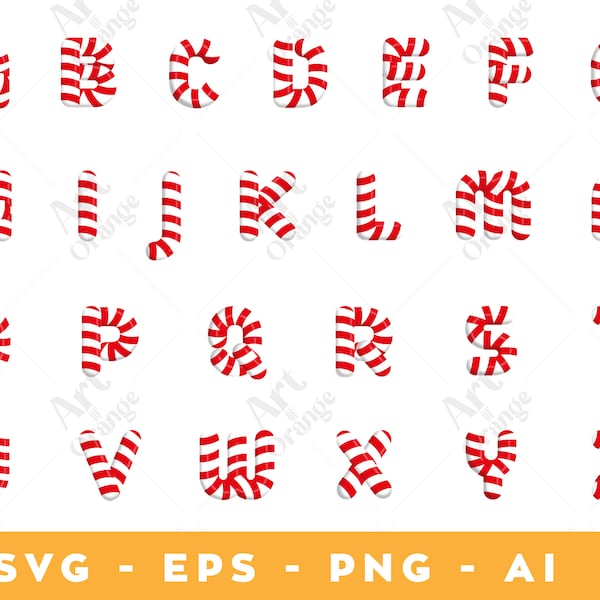 Candy Cane Alphabet, Cricut & Printable Candy Cane Alpha, Christmas Alphabet, Candy Cane SVG, Digital Download Font Letters, Christmas Font