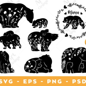Mama Bear Svg, Mama Bear svg bundle, Mama SVG, Bear Family svg, Floral Bear Family, Mom Shirt Mother’s Day, Cricut Cut File, Silhouette d’ours