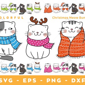 Chat de Noël SVG, Chaton de Noël Drôle Svg, SVG de Noël, Clipart de chaton, Chat Svg, Tshirt de chat, Fichiers coupés Cricut, Silhouette, eps