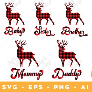 Deer Family svg, Deer Christmas svg, Christmas Shirt Svg, Plaid svg, Deer Plaid svg, Plaid Christmas, Cricut, Buffalo Plaid svg, Png, Dxf