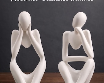 Thinker Statue, Abstract Art Figurine 2 pc, Perfect for Modern Interiors & Living Room Decor, Contemporary Minimalist Art, Housewarming Gift