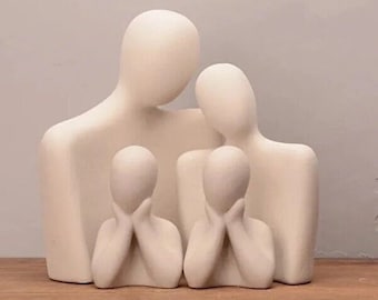 Set di 4 sculture decorative per la famiglia: figurine di genitori e 2 figli, simbolo di unità familiare, arte minima in cemento, regalo di Natale per l'inaugurazione della casa