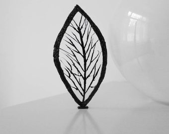Black modern leaf sculpture, Home Lounge office ornament Minimal Art Living room decor Autumn leaf, Boho Leaves Fall Christmas gift