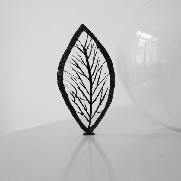 Black modern leaf sculpture, Home Lounge office ornament Minimal Art Living room decor Autumn leaf, Boho Leaves Fall Christmas gift