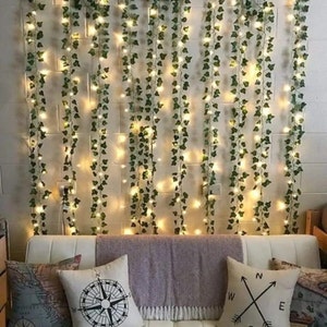 Set of Decorative Green Leaf Ivy with 9.8ft Fairy LED Lights, Warm Daylight Hue, Interior Decor Wedding Baby Shower, Lifelike Indoor Foliage