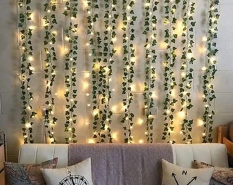 Set aus dekorativem grünem Blatt Efeu mit 2,3 m langen LED-Lichtern, warmem Tageslicht-Farbton, Innendekoration, Hochzeit, Baby-Dusche, lebensechtes Innenlaub