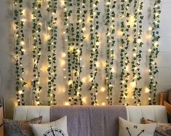 Set of Decorative Green Leaf Ivy with 9.8ft Fairy LED Lights, Warm Daylight Hue, Interior Decor Wedding Baby Shower, Lifelike Indoor Foliage