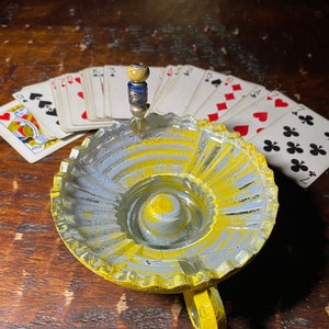 Pastel Blue and Yellow Round Ashtray with Bowl Cleaner