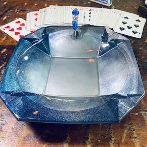 Chrome and Metallic Blue Ashtray with Bowl Cleaner