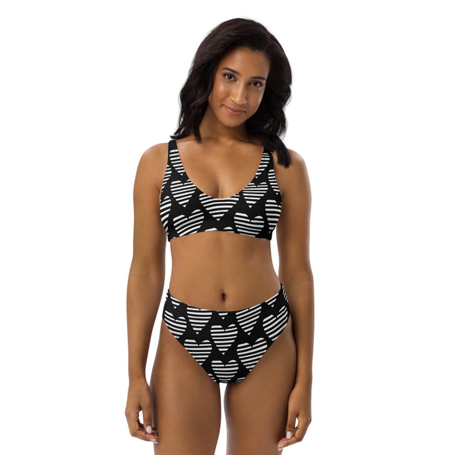 Heart Pattern Bikini highwaisted bikini Monochrome Heart Etsy