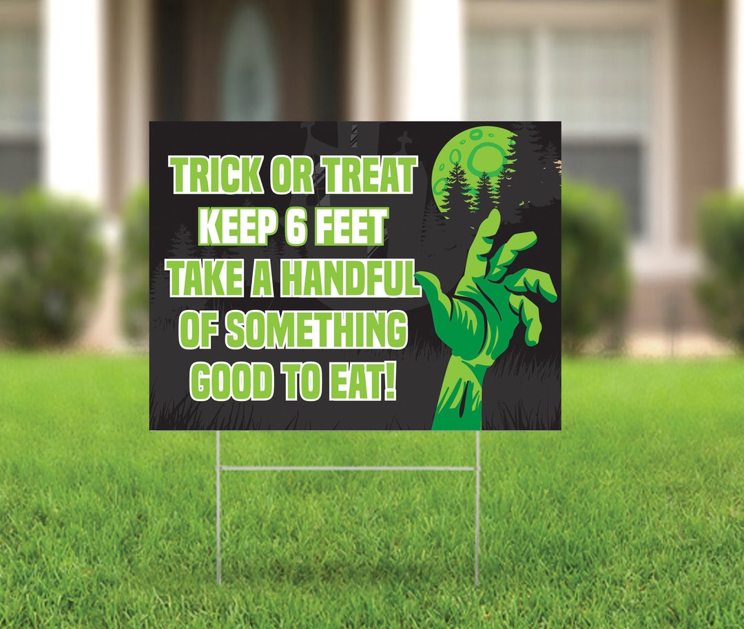 Keep 6 Feet Halloween Yard Sign, Happy Halloween Yard Sign, Trick or Treat Lawn Sign, Halloween