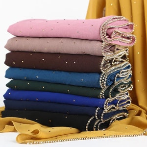 High Quality Rhinestone Chiffon Hijab Shawl Wrap Head Scarf for Women