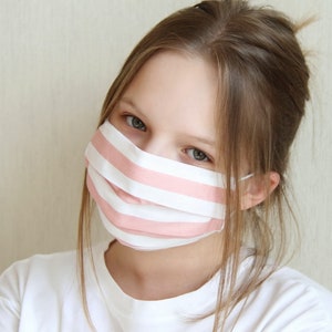 Cotton Facemask Pink with Stripes, Reusable Mask with Filter Pocket, High Quality for All Sizes, Beautiful Protective Mask