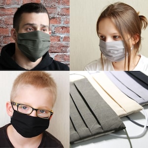 Face Mask for Whole Family, Strong Set with 4 Colors, Handmade Masks with Soft Elastics, Protective Reusable Mask, 100% Cotton, All Sizes