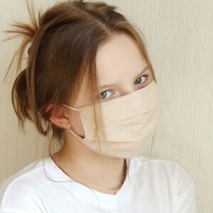 Beige Cotton Facemask, Reusable Mask with Filter Pocket, High Quality for All Sizes