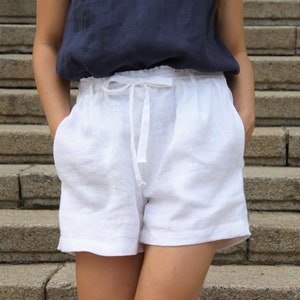 Linen shorts women ONNI, Summer linen shorts, White shorts, Pajama shorts, Gift for her, Mini shorts, Linen set, ladies shorts