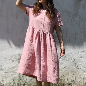 Natural linen dress Heather, Maternity flax dress, Loose linen dress, Tea Rose sundress, Organic dress, Short sleeves, buttons dress