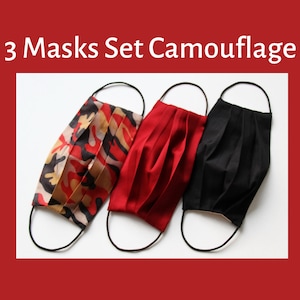 Face Mask СAMOUFLAGE Set with Filter Pockets, 3 Masks Pack For All Sizes, Reusable 100% Cotton Protective Mask,