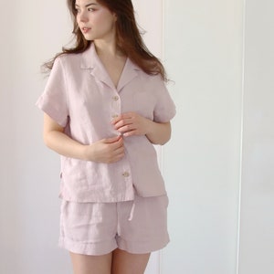 Sleepwear lingerie set, Linen top TRINA and shorts ULLI, Linen loungewear, Women's sleepwear, Linen sleepwear, Gift for her, Linen pajama