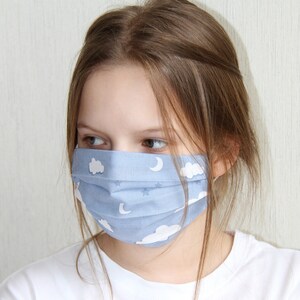 Face Mask for Men, Women and Children, Natural Cotton Protection for Whole Family, Clouds Set, Handmade Reusable Masks with Beautiful Design