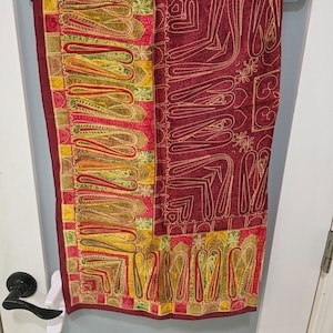Vintage Boho Abstract Square Scarf | 33&quot; Multicolor Wrap | Brown Red Green Ethnic Print | 90s Headscarf or Neck Tie