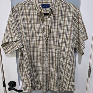 Vintage Savile Row Brown Plaid Shirt | Short Sleeve Button-Up | Size M | Grandpacore Classic | 90s Casual Menswear