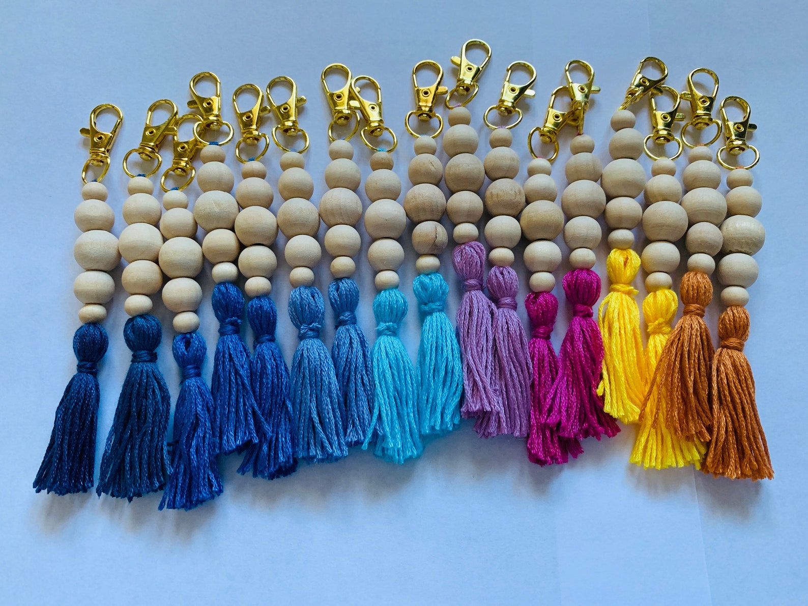 Round Wooden Bead Keychains Tassel Keychain Hand Made Etsy
