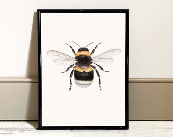 Bumblebee Watercolour Paint Print, Bee painting, Nature print, Botanical Print, Home Decor print,