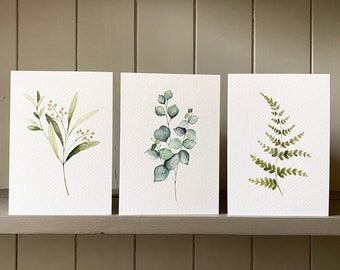 Watercolour Greenery Note Cards set of 6, Botanical Cards, Foliage Cards, Occasion Cards