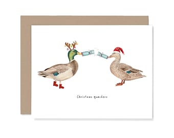 Christmas quackers Card, Funny Holiday Card, Pun Christmas card, Original Funny Cards, Festive Cards, Xmas Cards