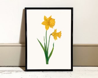 Daffodil Oil Paint Print, Flower print, Spring flower painting, Botanical Print, Home Decor print,