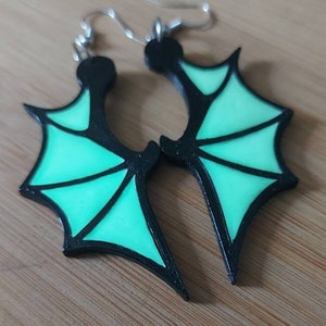 Dragon Wing Earrings 3D Printed Fun Unique Glow Jewelry Gift Novelty Fantasy Mythical Cute Kawaii Hand Painted