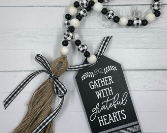 Fall Gather with Grateful Hearts  Buffalo Check Beaded Garland Fall, Thanksgiving, Halloween decor