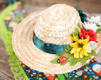 Gnome Sweet Gnome -  Straw Hat, Shawl and Tail Fascinator in Fairy Style for Miniature Horse