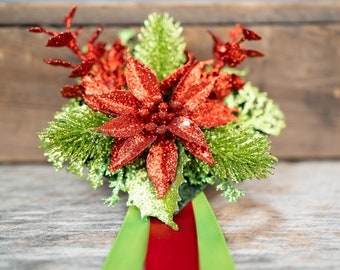 Lime Green and Holiday Red Christmas - Set of Four Easy Clip Fascinators with ribbon