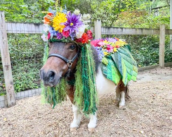 Mini Mother Earth - Headdress and Quilted Leaf Cape with Flowers for Mini Horse