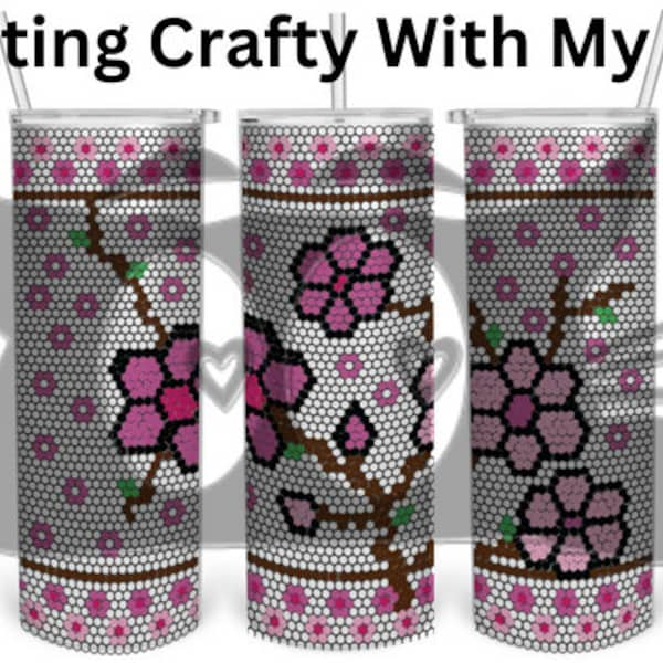 Cherry Blossoms, Rhinestone Tumbler Template For SS16 20 oz Skinny Straight Tumblers, Pink Tumbler, Bling Cup, Bedazzled Cup